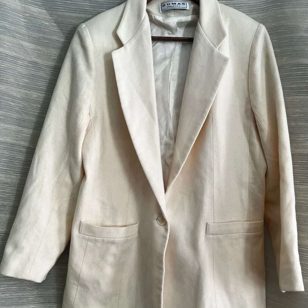 Vintage Ivory Wool Blazer | Made in USA | Minimalist 80s–90s Jacket